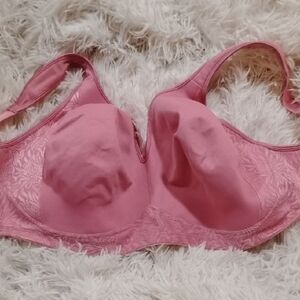 Pink Full-Coverage Bra with Molded Cups and Adjustable Straps